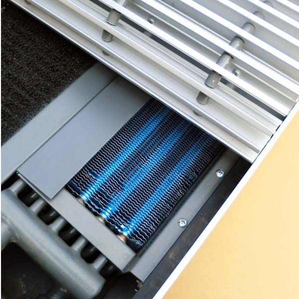 Trench heating and cooling system,fan assisted radiator,heating and cooling coils