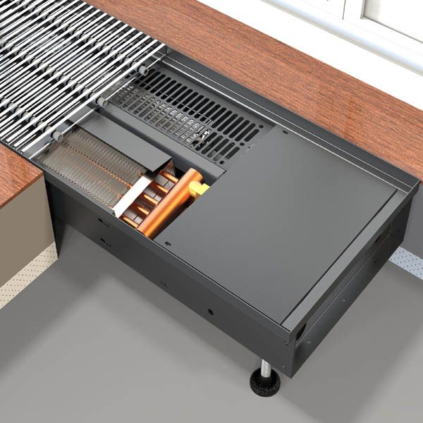 Floor fan coil,fan assisted heating and cooling coils,floor trench heating