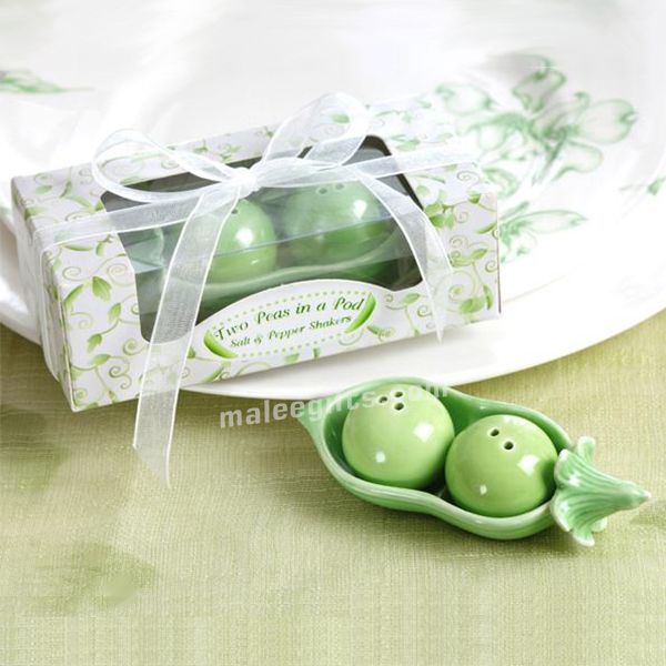 Ceramic party favors two beans in a pod salt and pepper shaker