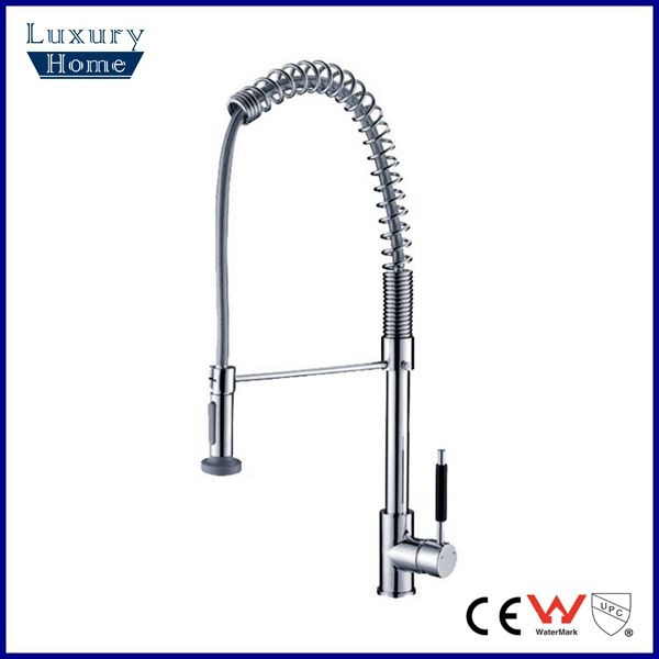 single hole deck mounted pull down spring spray kitchen faucet 