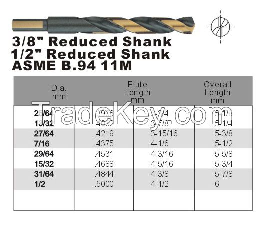 HSS Metal Twist Drill Bits with Reduced Shank