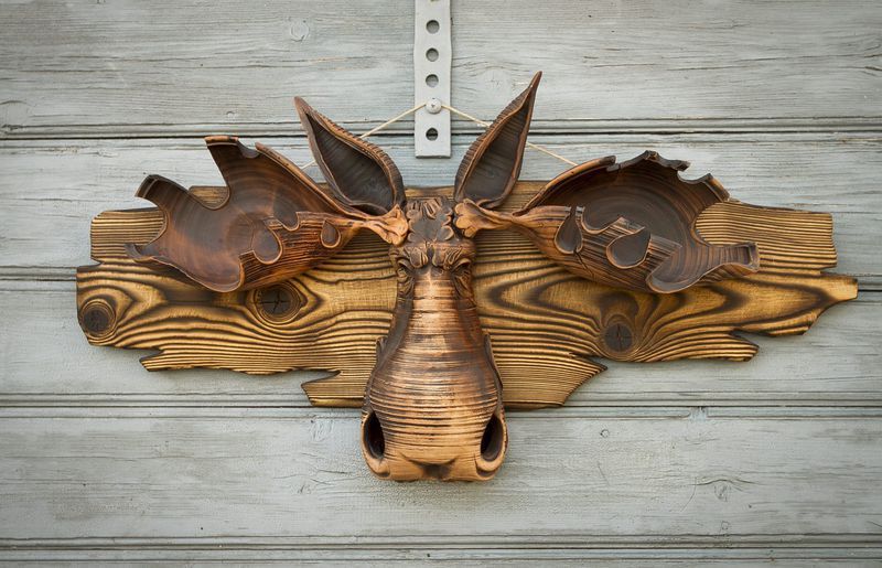 Ceramic wall decor, tile "Moose" made of red clay.