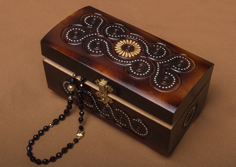 Hand carved wooden jewelry box