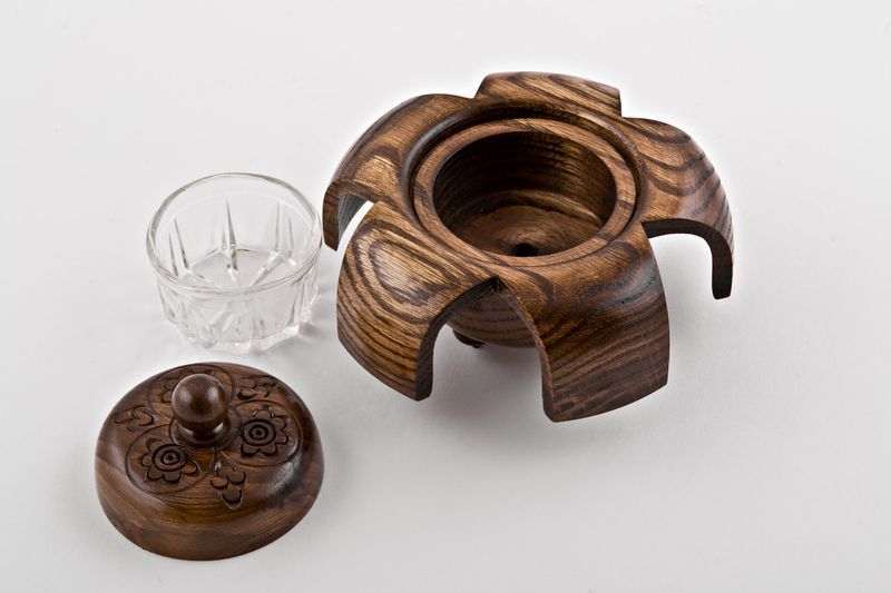 Wooden table ashtray made by hands. 