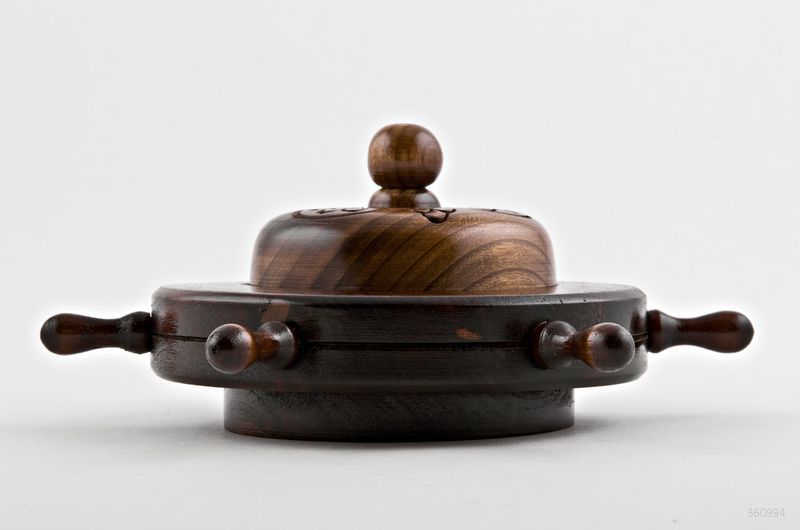 Wooden table ashtray with glass tray.