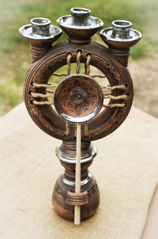 Ceramic candlestick, candle holder "Christmas" made of red clay.