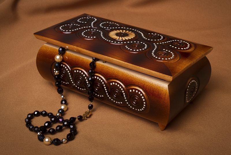 Hand carved wooden jewelry box