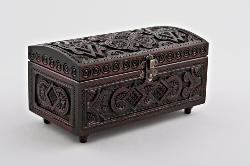 Hand carved wooden jewelry brown box.