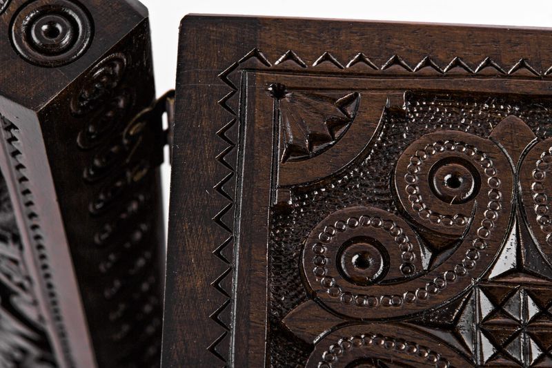 Carved wooden box for needlework