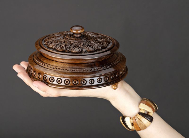 Carved wooden box