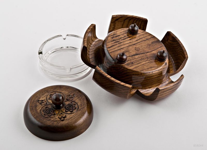 Wooden table cigarette ashtray.