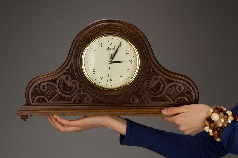 Desk clock made of wood.