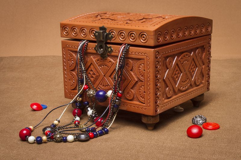 Hand carved wooden jewelry box.
