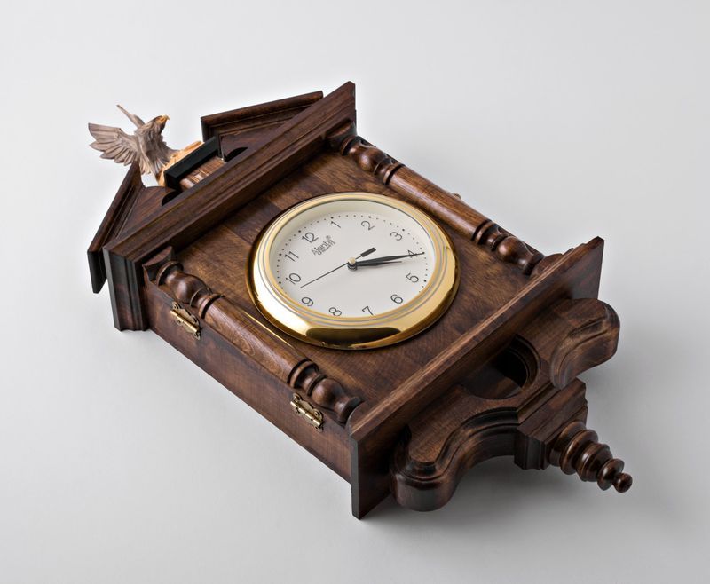 Wall wooden key box with clock.