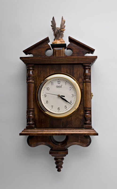 Wall wooden key box with clock.