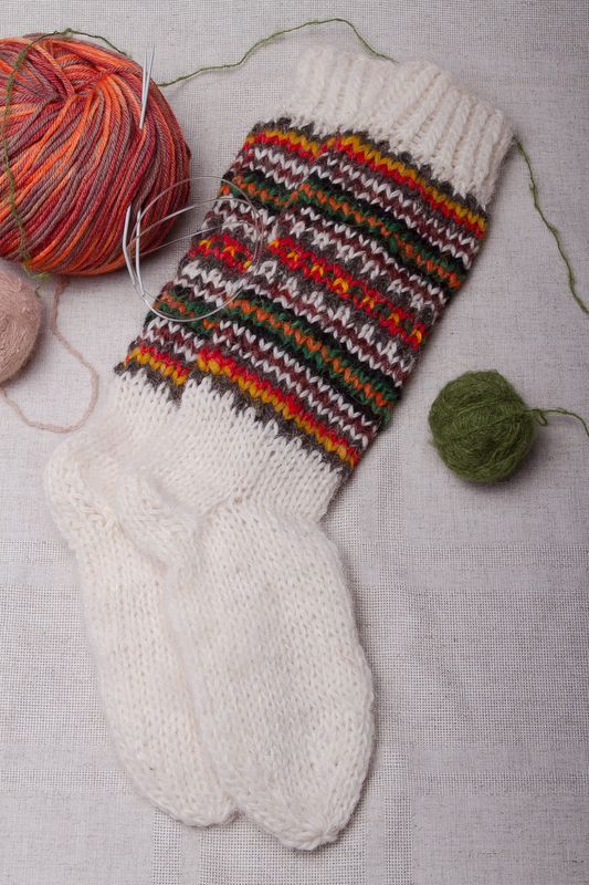 Warm hand knitted woolen socks for women