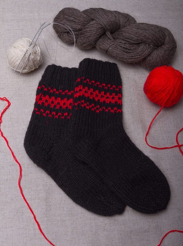 Warm hand knitted woolen socks for women