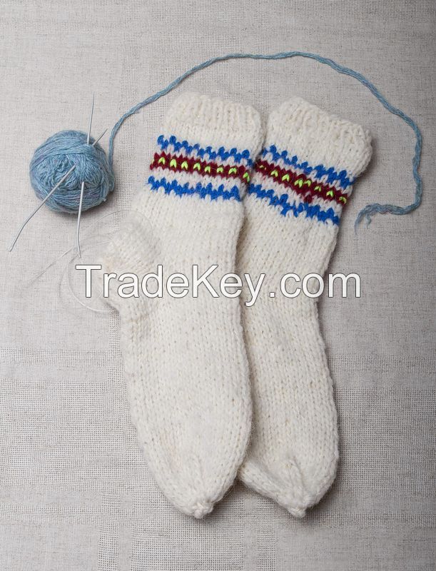 Warm hand knitted woolen socks for women