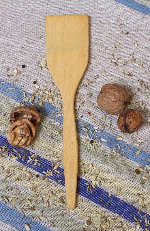 Wooden spatula, utensil made of natural wood.