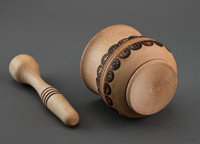 Wooden mortar and pestle for grinding spices