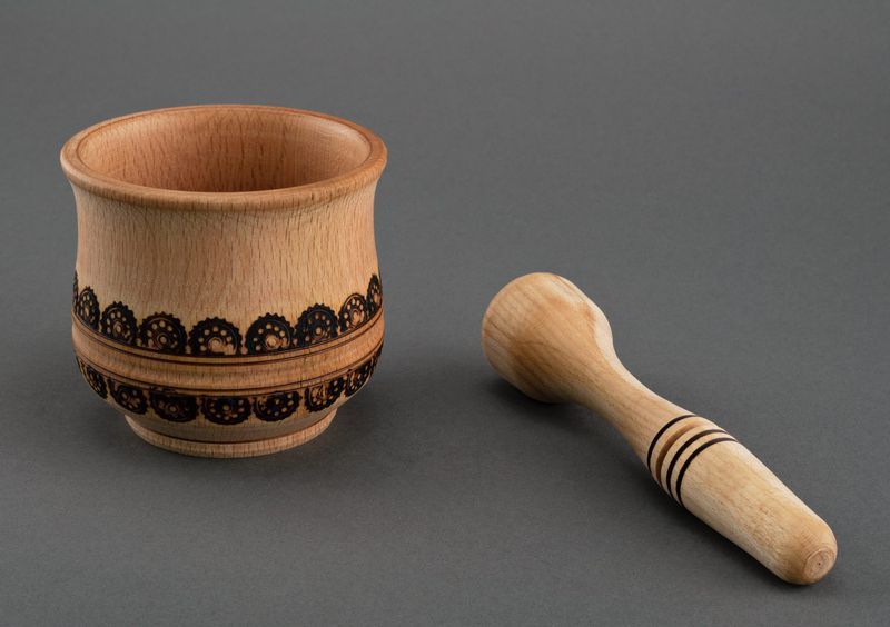 Wooden mortar and pestle for grinding spices