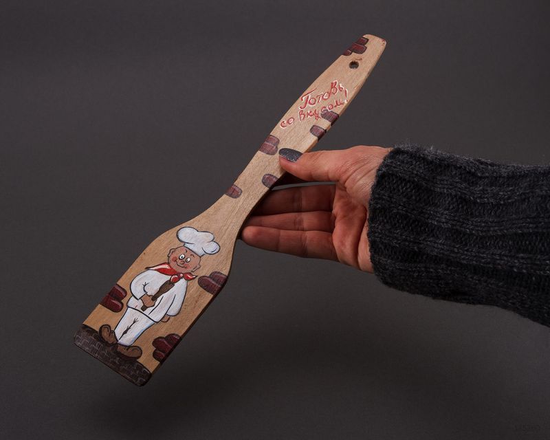 Wooden spatula, utensil made of natural wood. 