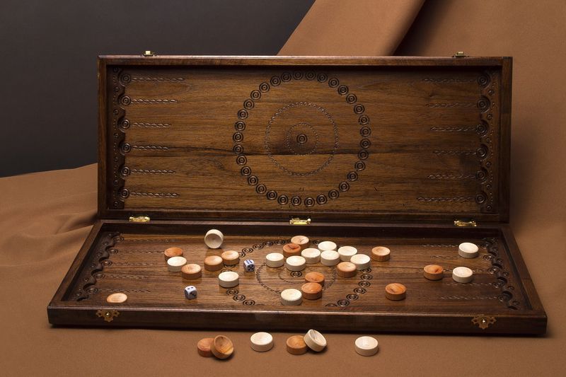 Wooden hand carved backgammon.