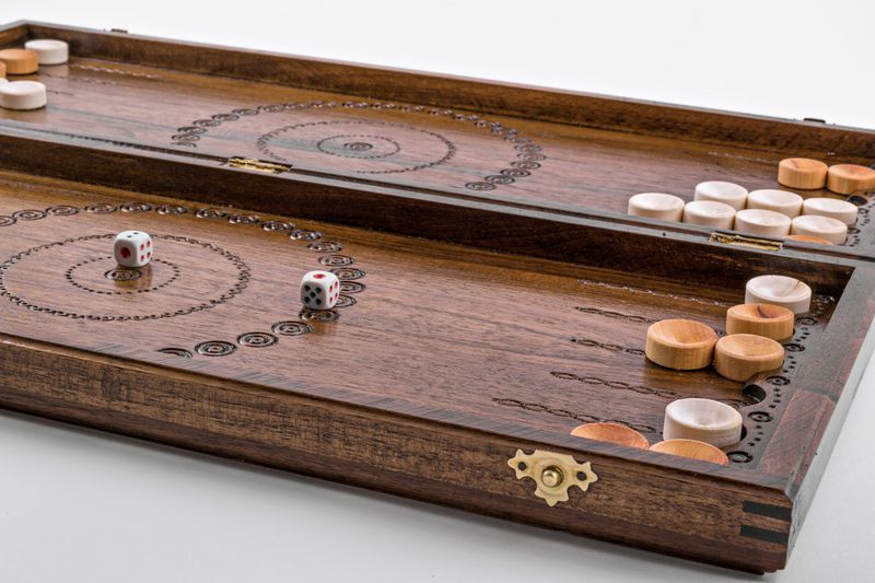 Wooden hand carved backgammon. 