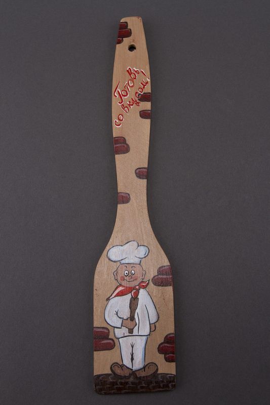 Wooden spatula, utensil made of natural wood. 