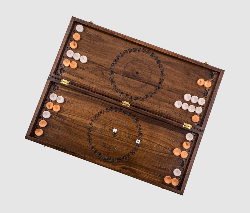 Wooden hand carved backgammon.