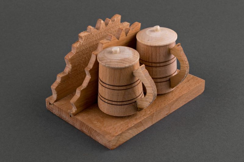 Wooden spice jar set with napkin holder