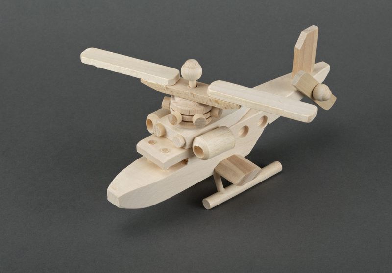 Environmentally friendly toy wooden helicopter.