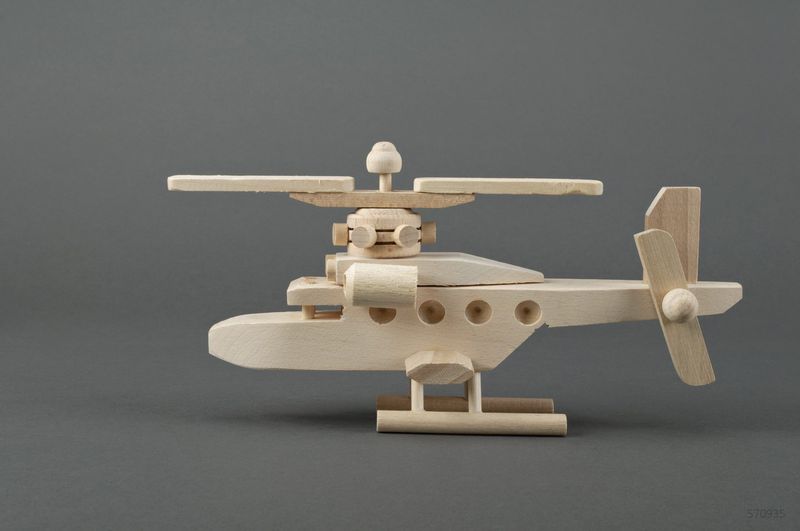 Environmentally friendly toy wooden helicopter.