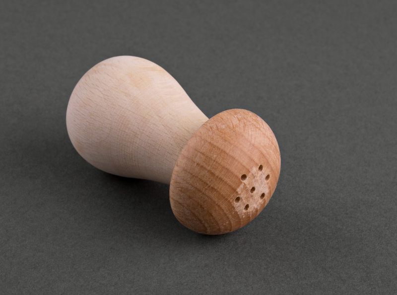 Wooden salt shaker made by hands in the form of a mushroom. 