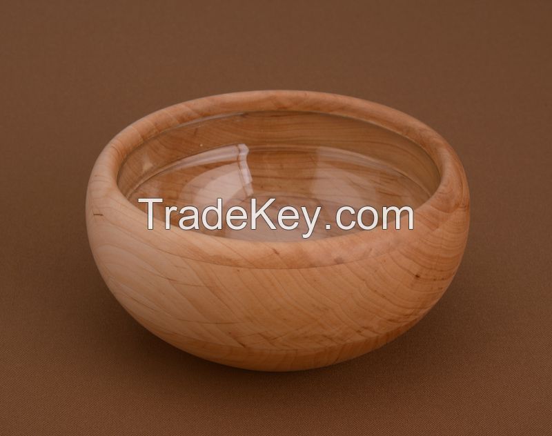 Wooden bowl with glass inside surface, Bowl for food