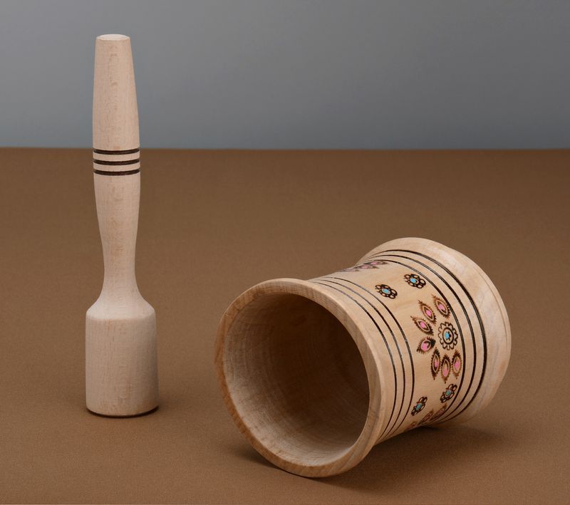 Wooden mortar with pestle