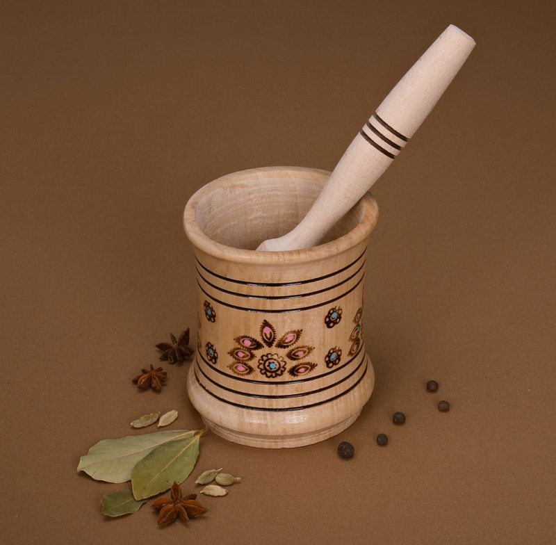 Wooden mortar with pestle