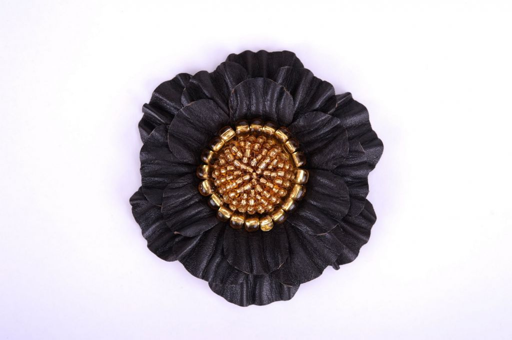 Leather flower brooch