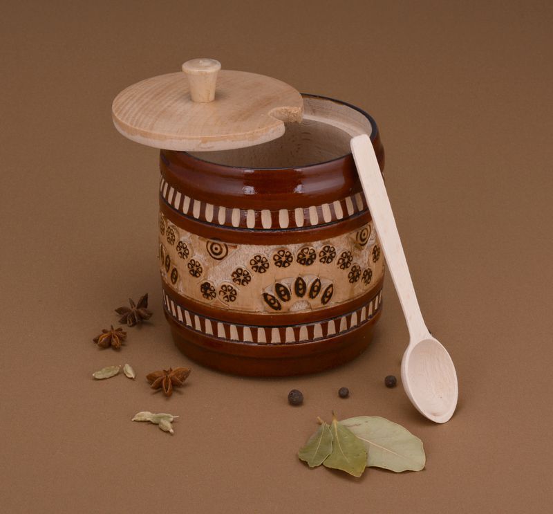 Sugar bowl with lid and spoon