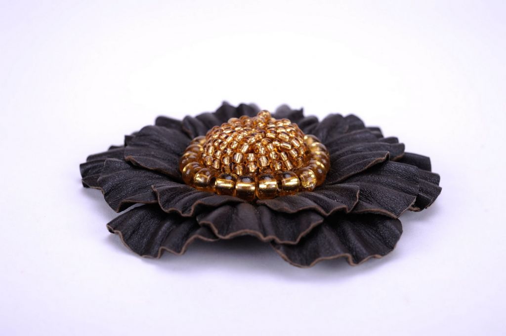 Leather flower brooch