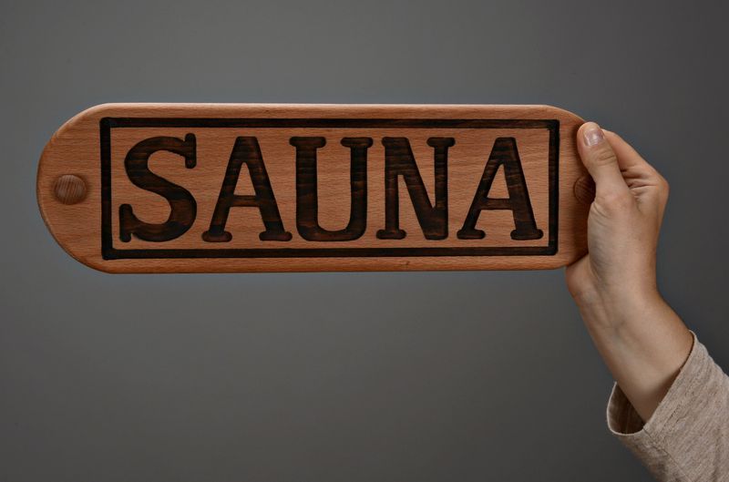 Wooden nameplate for sauna