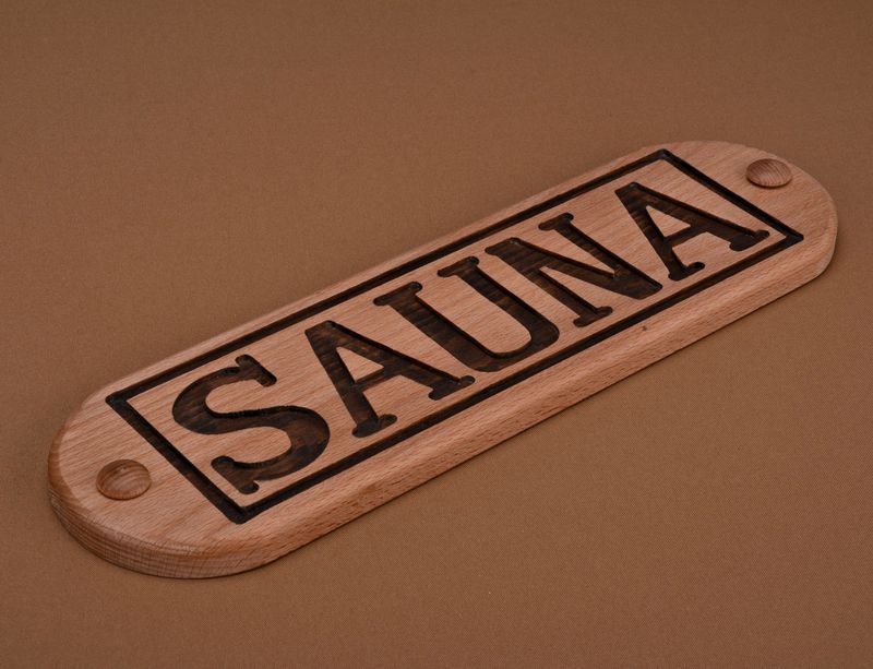 Wooden nameplate for sauna