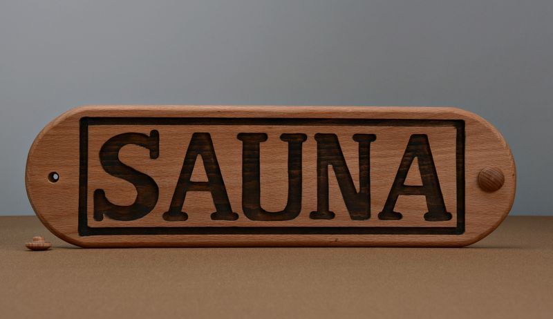 Wooden nameplate for sauna