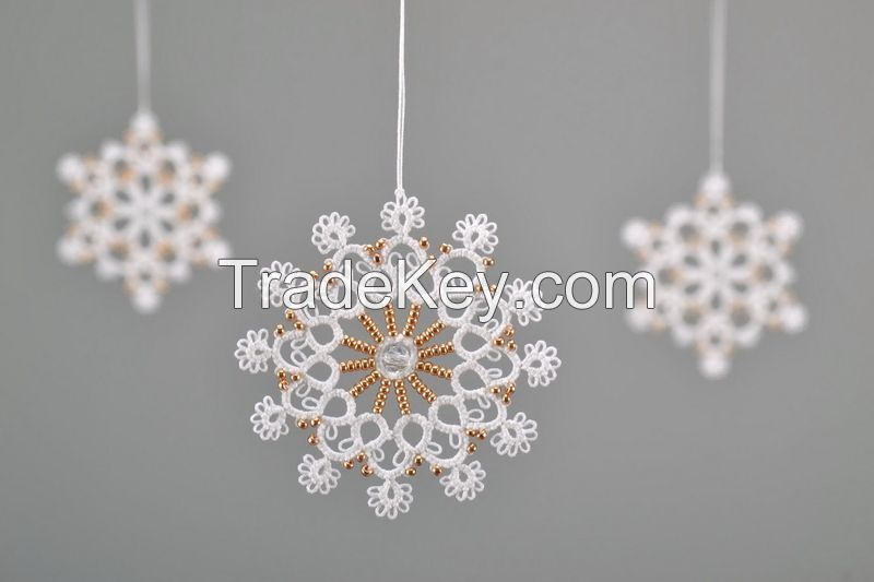 New Year s tree hanging decoration made of cotton "Snowflake"