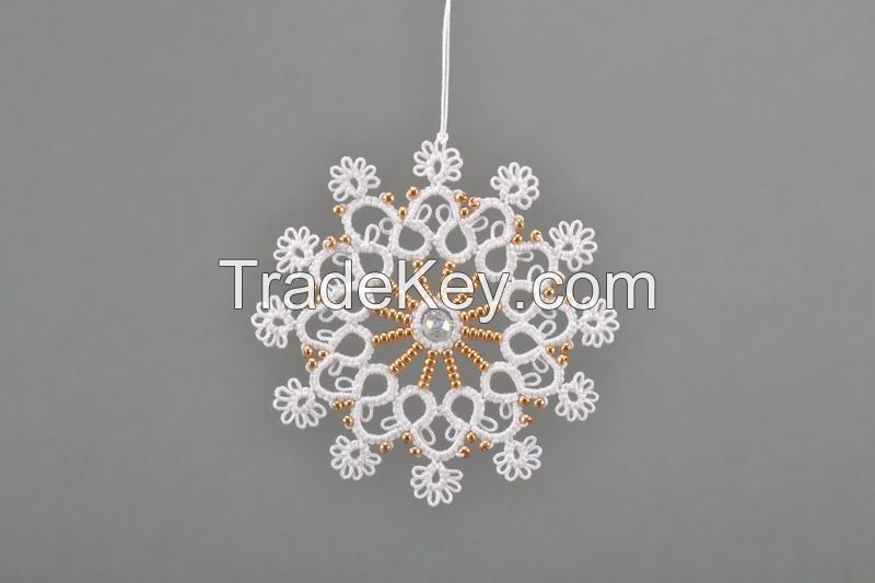 New Year s tree hanging decoration made of cotton "Snowflake"