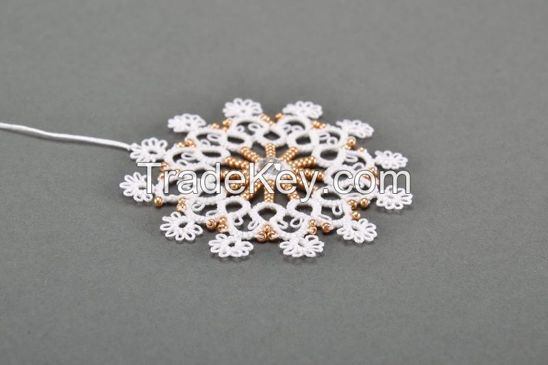 New Year s tree hanging decoration made of cotton "Snowflake"