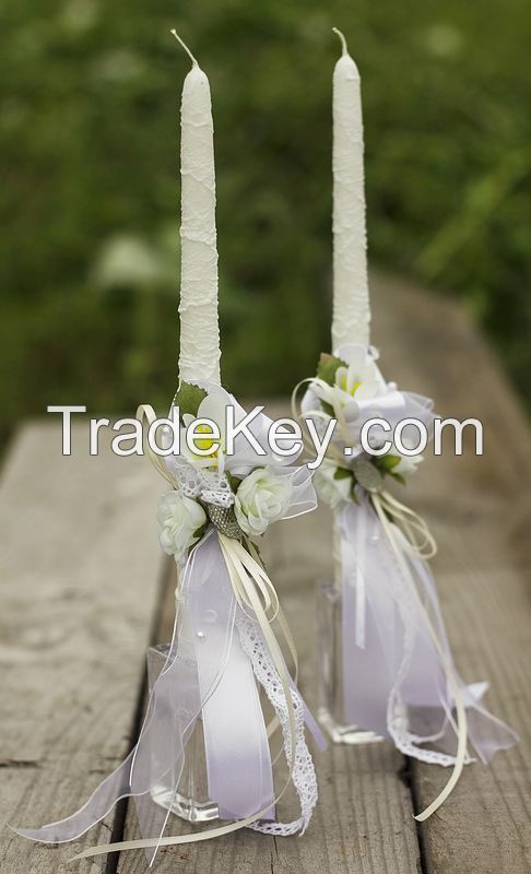 Wedding candle with white ribbons