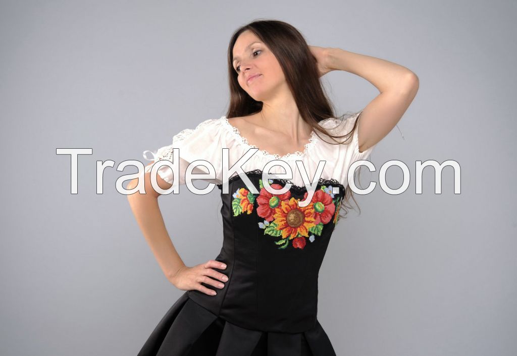 Clothing ensemble: skirt, blouse, corset