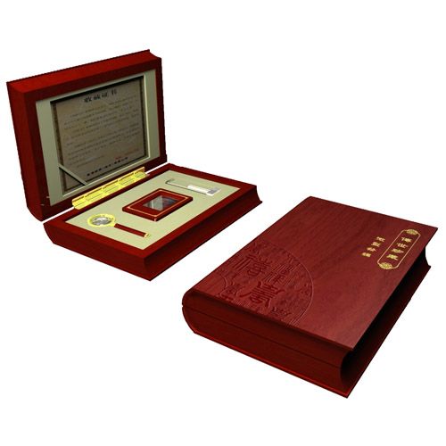 Red codex style wooden tea box