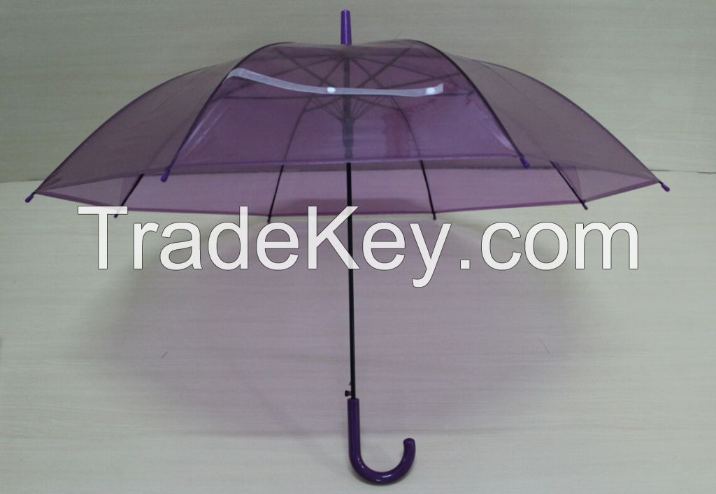 Auto open 21"X8ribs straight umbrella transparent POE umbrella Purple